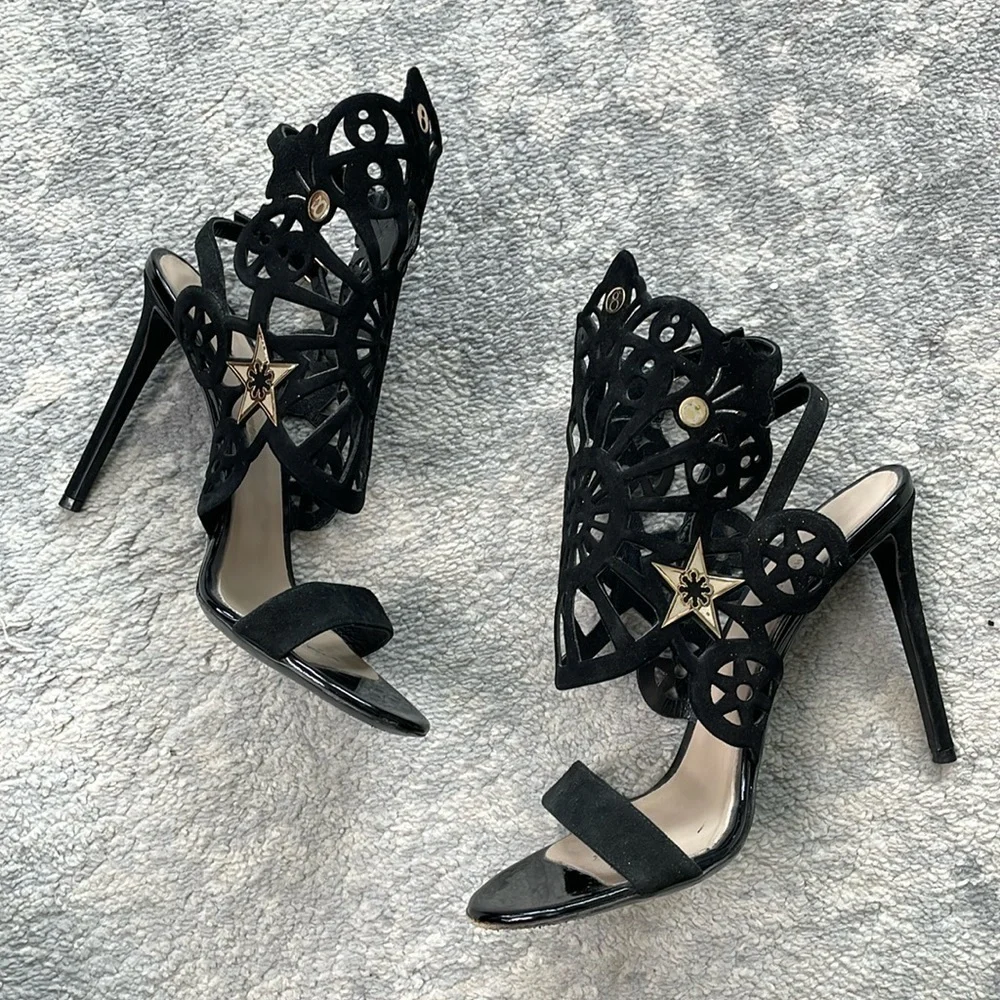 Nicholas Kirkwood Kaleidoscope Laser Cut Heels Star Accent Black Sz 37